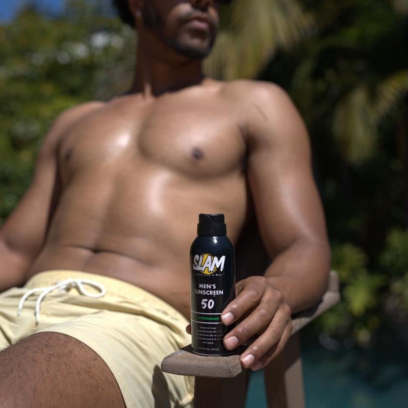 SLAM Men'S Scented Sunscreen Spray SPF 50, Manly Fragrance, Paraben-Free Formula for Younger Looking Skin, Beachman Aroma