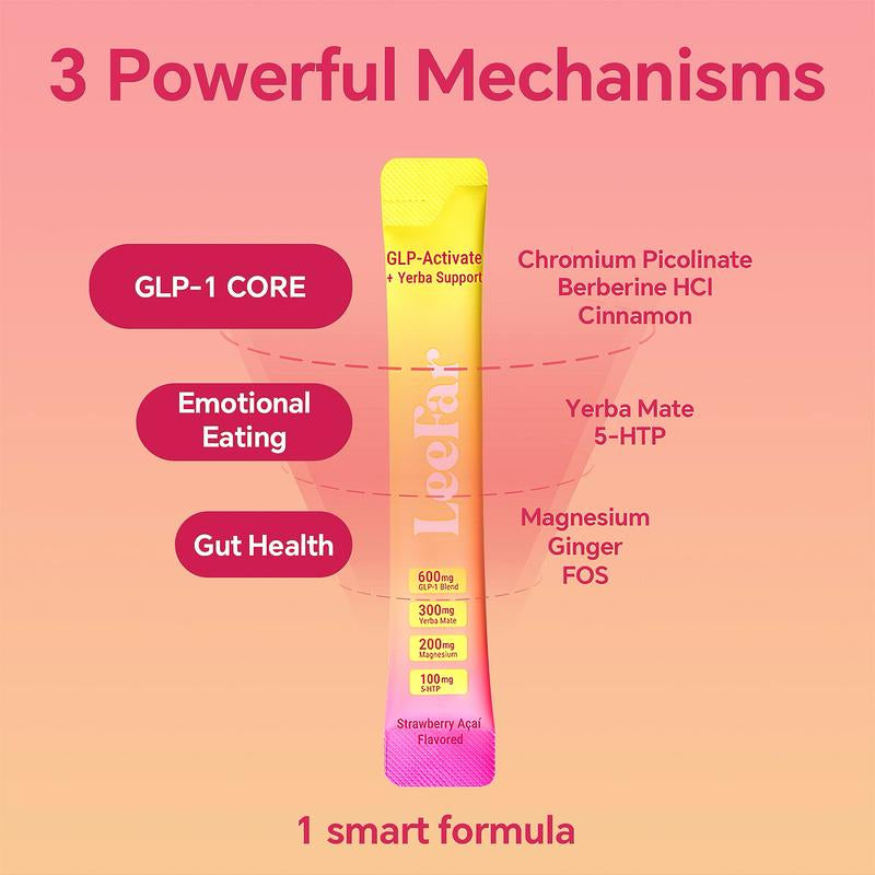 Leefar GLP-1 Drink Mix – Dual-Action Craving & Metabolism Support | Berberine, Chromium, 5-HTP, Yerba Mate & Magnesium | Supports GLP-1 Pathway, Blood Sugar & Gut Health | Strawberry Açaí Flavor – 30 Servings