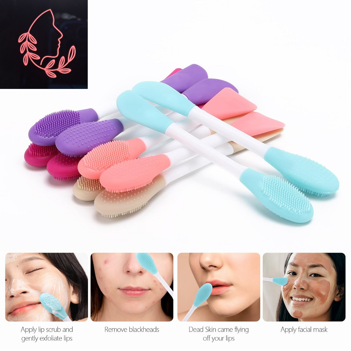 10-Pack Silicone Face Mask Applicators & Double-Sided Facial Scrubber Brush for Gentle Exfoliation and Deep Cleansing