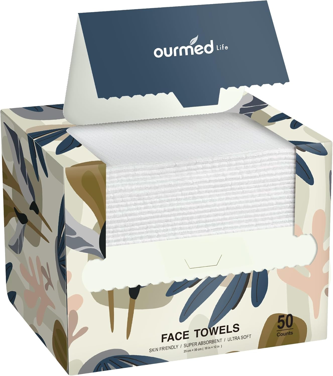 Disposable Face Towel | Lint-Free Biodegradable Towels | Face Clean Dry Makeup Remover Wipes | Super Soft & Thick for Sensitive Skin | 10-Inch X 12-Inch Extra Large | 50 Count