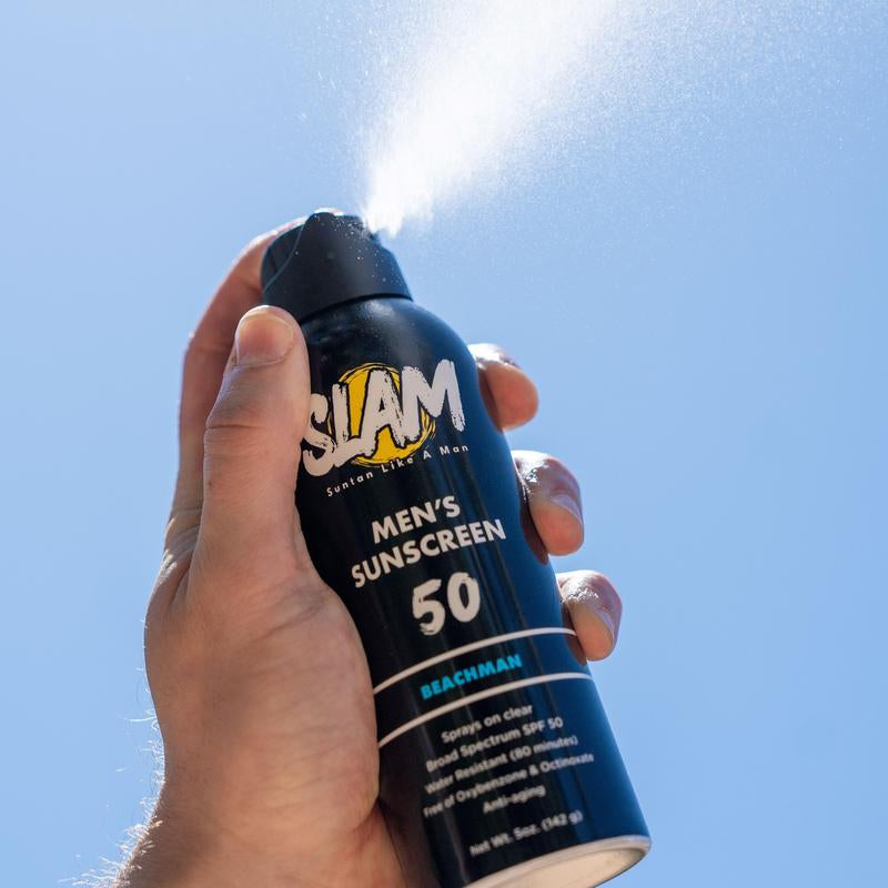 SLAM Men'S Scented Sunscreen Spray SPF 50, Manly Fragrance, Paraben-Free Formula for Younger Looking Skin, Beachman Aroma