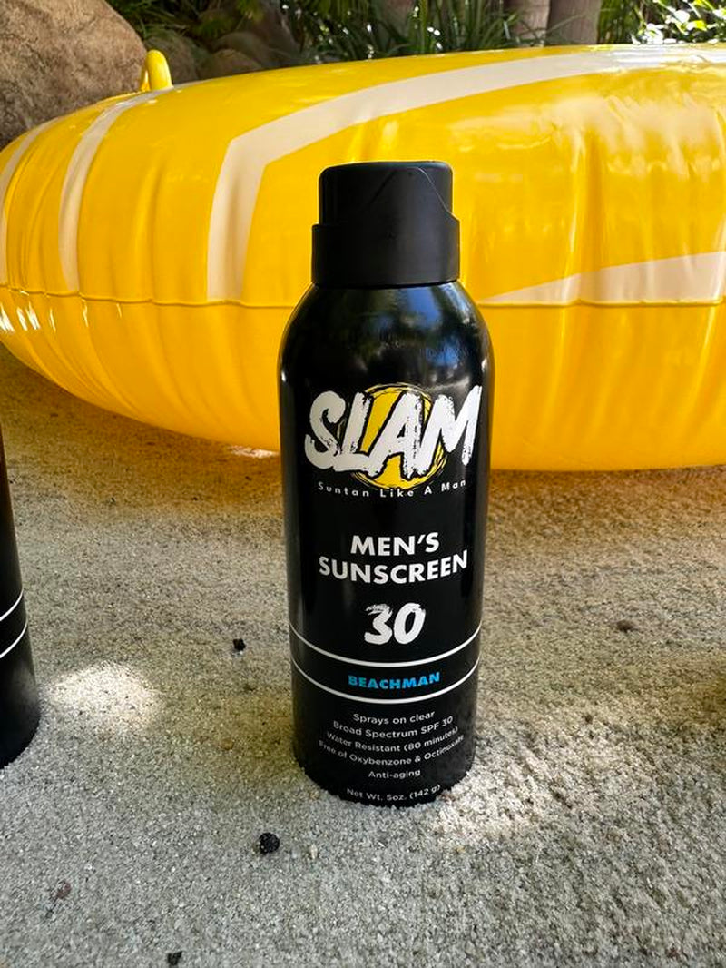 SLAM Men'S Scented Sunscreen Spray SPF 50, Manly Fragrance, Paraben-Free Formula for Younger Looking Skin, Beachman Aroma