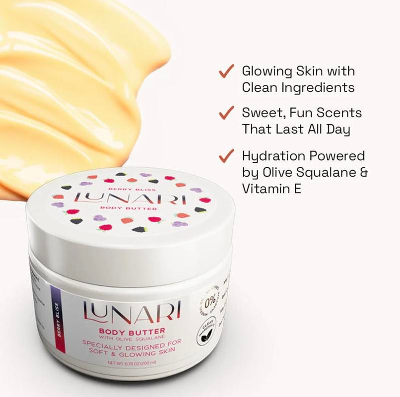 Lunari Body Butter - Sweet Dessert Scents | Ultra Hydrating Body Glaze with Olive Squalane & Vitamin E | Deep Moisture, Natural Glow