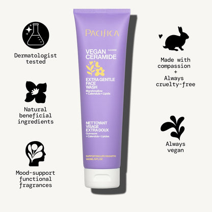 Face Wash Cleanser Vegan Ceramide Barrier Repair Extra Gentle for Daily Use Daily for Sensitive Skin, Fragrance Free, Calendula, Vegan & Cruelty-Free Dermatologist Tested