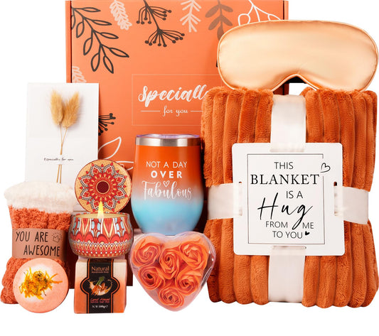 Fall Gifts Basket for Women,Birthday Gifts for Women Mom Her Wife Friend W/Fall Candle,Fall Home Decor,Self Care Get Well Gifts Spa Set,Anniversary,Halloween Christmas Thanksgiving Fall Gifts Box Cozy