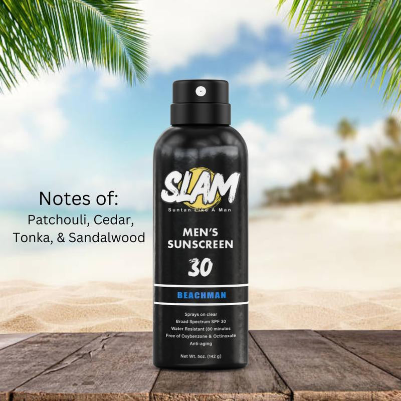 SLAM Men'S Scented Sunscreen Spray SPF 50, Manly Fragrance, Paraben-Free Formula for Younger Looking Skin, Beachman Aroma