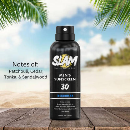 SLAM Men'S Scented Sunscreen Spray SPF 50, Manly Fragrance, Paraben-Free Formula for Younger Looking Skin, Beachman Aroma
