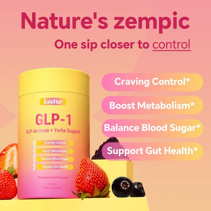 Leefar GLP-1 Drink Mix – Dual-Action Craving & Metabolism Support | Berberine, Chromium, 5-HTP, Yerba Mate & Magnesium | Supports GLP-1 Pathway, Blood Sugar & Gut Health | Strawberry Açaí Flavor – 30 Servings