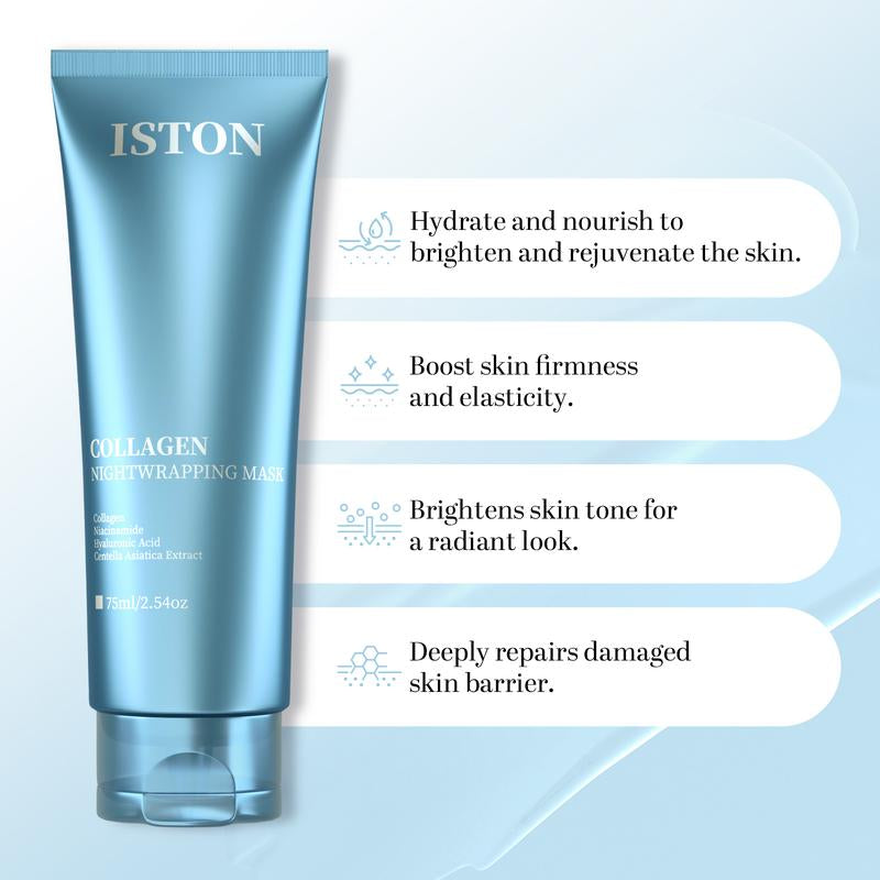 ISTON Collagen Night Warpping Mask 2.54 Fl Oz（75Ml ）– Firming & Hydrating Night Mask for Glass Skin Glow, All Skin Types