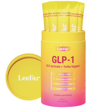 Leefar GLP-1 Drink Mix – Dual-Action Craving & Metabolism Support | Berberine, Chromium, 5-HTP, Yerba Mate & Magnesium | Supports GLP-1 Pathway, Blood Sugar & Gut Health | Strawberry Açaí Flavor – 30 Servings