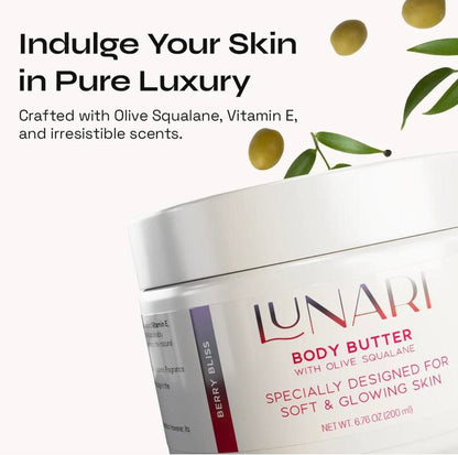 Lunari Body Butter - Sweet Dessert Scents | Ultra Hydrating Body Glaze with Olive Squalane & Vitamin E | Deep Moisture, Natural Glow