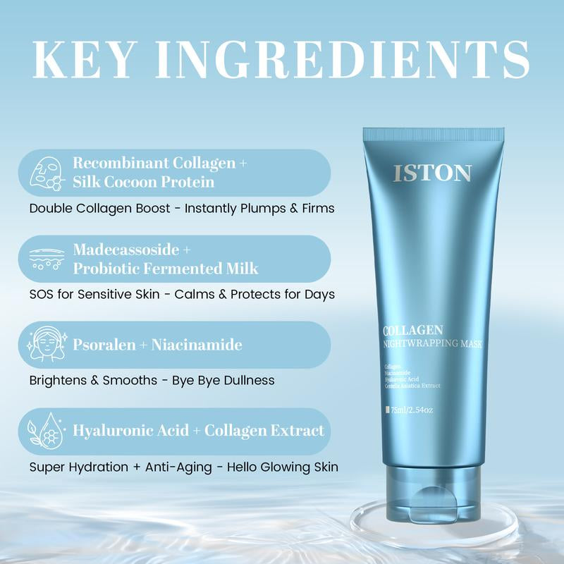 ISTON Collagen Night Warpping Mask 2.54 Fl Oz（75Ml ）– Firming & Hydrating Night Mask for Glass Skin Glow, All Skin Types