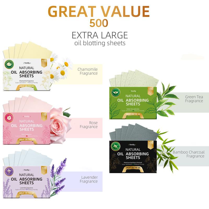 5 Scents of 500 Natural Oil Blotting Sheets for Face - Makeup Friendly Oil Blotting Sheets ,Face Skin Care for Women and Men,Compact Smooth Cosmetic