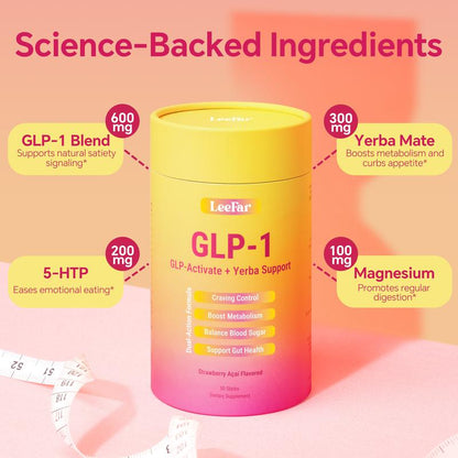 Leefar GLP-1 Drink Mix – Dual-Action Craving & Metabolism Support | Berberine, Chromium, 5-HTP, Yerba Mate & Magnesium | Supports GLP-1 Pathway, Blood Sugar & Gut Health | Strawberry Açaí Flavor – 30 Servings