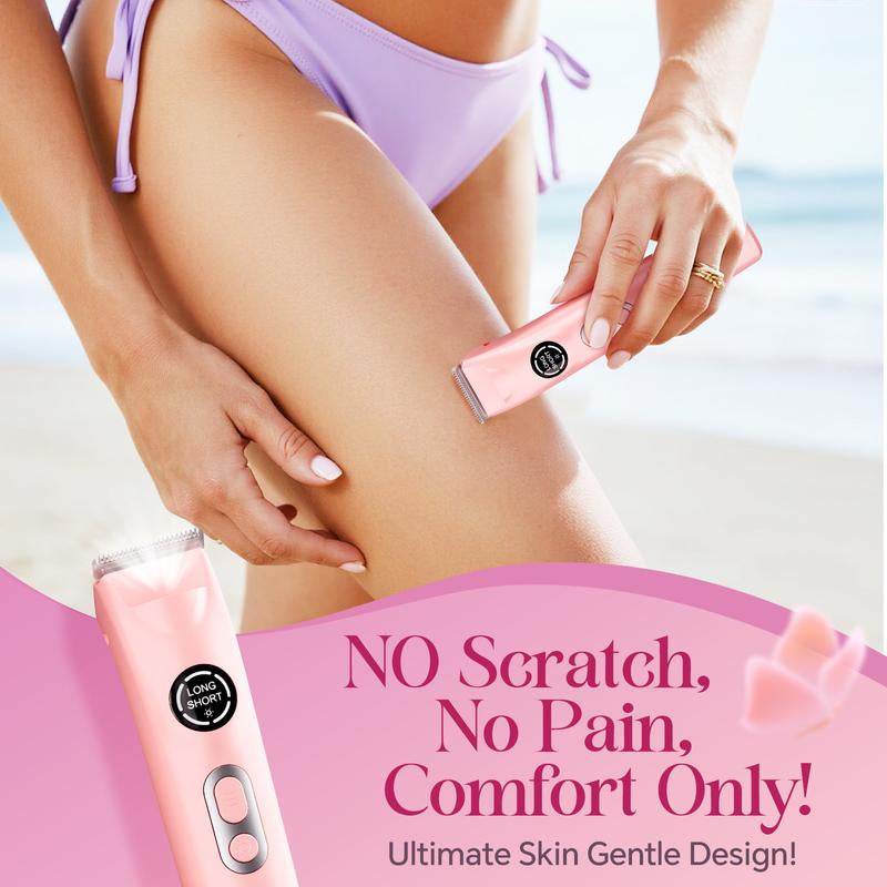 Bikini Trimmer and Shaver Kit for Women - 4-In-1 Wet/Dry Electric Body Hair Trimmer Facial Hair Removal Cordless Waterproof Bikini Shaver Razor for Face Lip Chin Underarm Legs Eyebrows Nose
