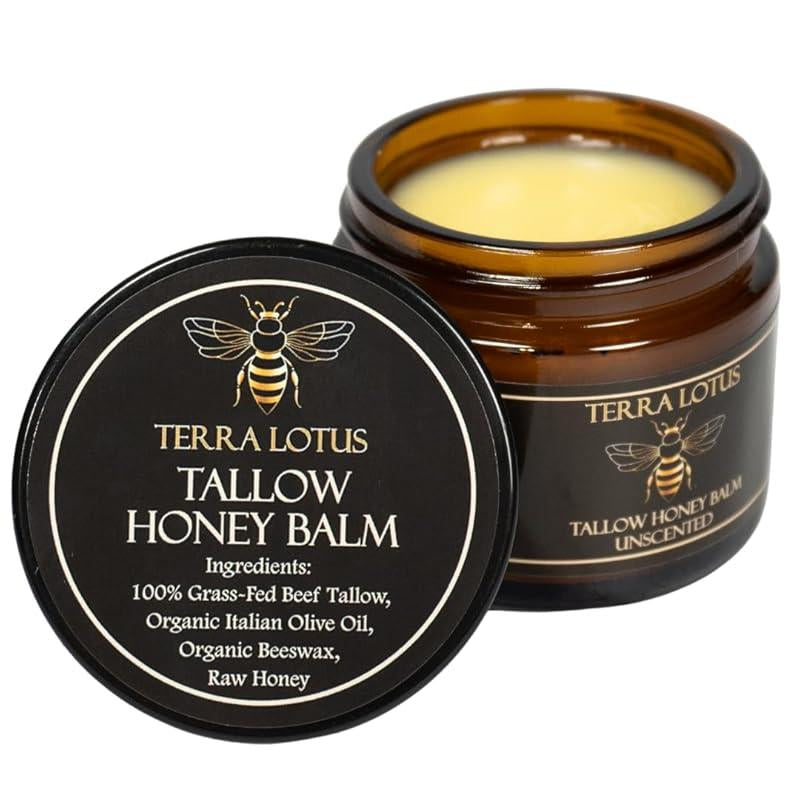 Organic Grass-Fed Beef Tallow Balm with Raw Honey - Moisturizing Cream for Soft, Smooth Skin - Handmade All-Natural Moisturizer (2 Oz, Lavender)