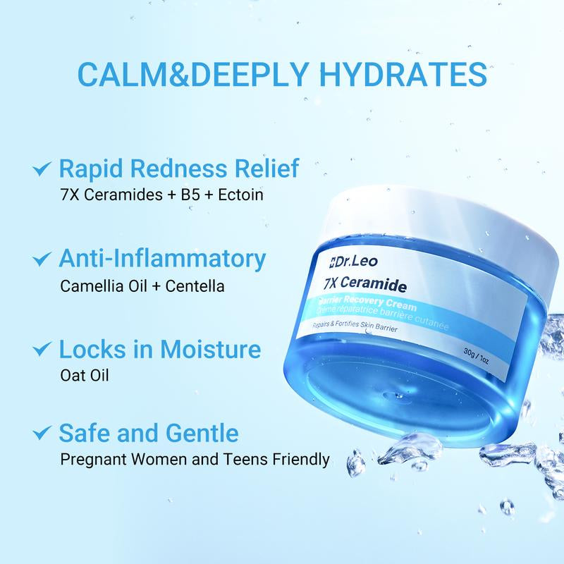 【On Sale】Dr.Leo 7X Ceramide Hydrating & Soothing Recovery Cream Reduces Redness & Deeply Moisturizes -30G Affordable Skincare for Sensitive Skin