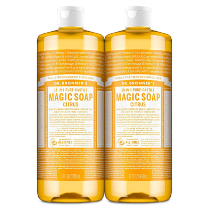 - Pure-Castile Liquid Soap (Citrus, 32 Ounce, 2-Pack) - Made with Organic Oils, 18-In-1 Uses: Face, Body, Hair, Laundry, Pets and Dishes, Concentrated, Vegan, Non-Gmo