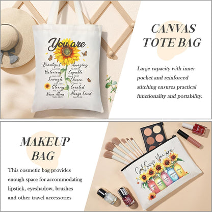 Christian Faith Gifts for Women - Religious Catholic Sunflower Inspirational Spiritual Gift for Mom, Grandma, Sister, Coworker with Makeup Bag and 40 OZ Tumbler