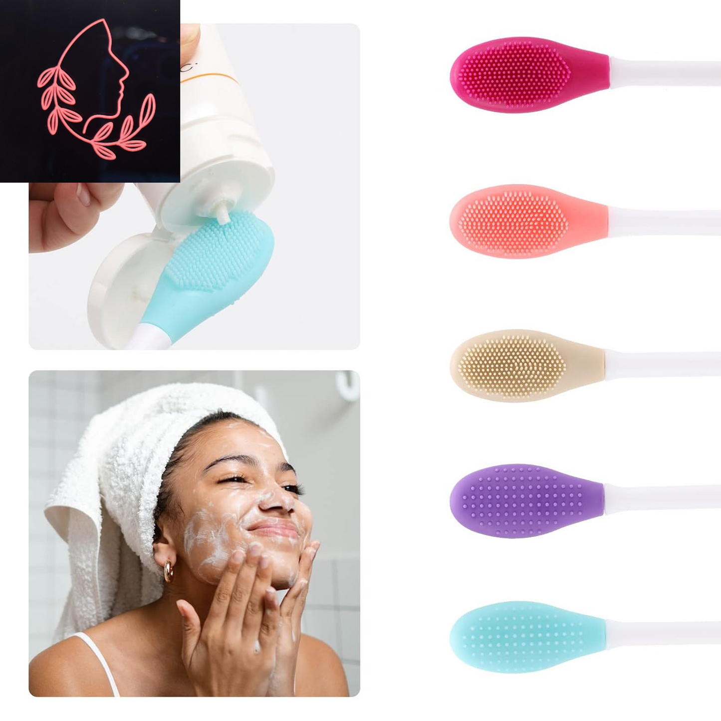 10-Pack Silicone Face Mask Applicators & Double-Sided Facial Scrubber Brush for Gentle Exfoliation and Deep Cleansing