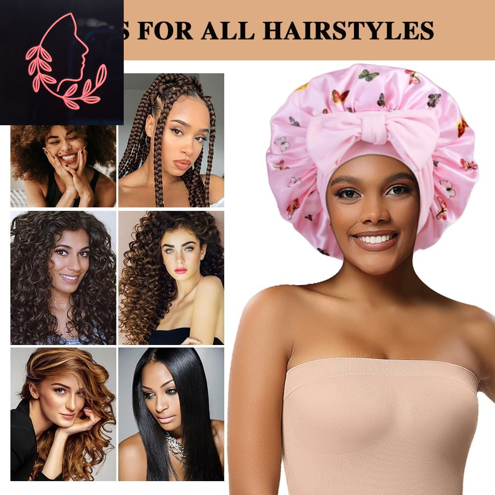 Luxurious 2-Pack Large Satin Bonnets with Scrunchies – Perfect Hair Protection for Braids and Curly Styles