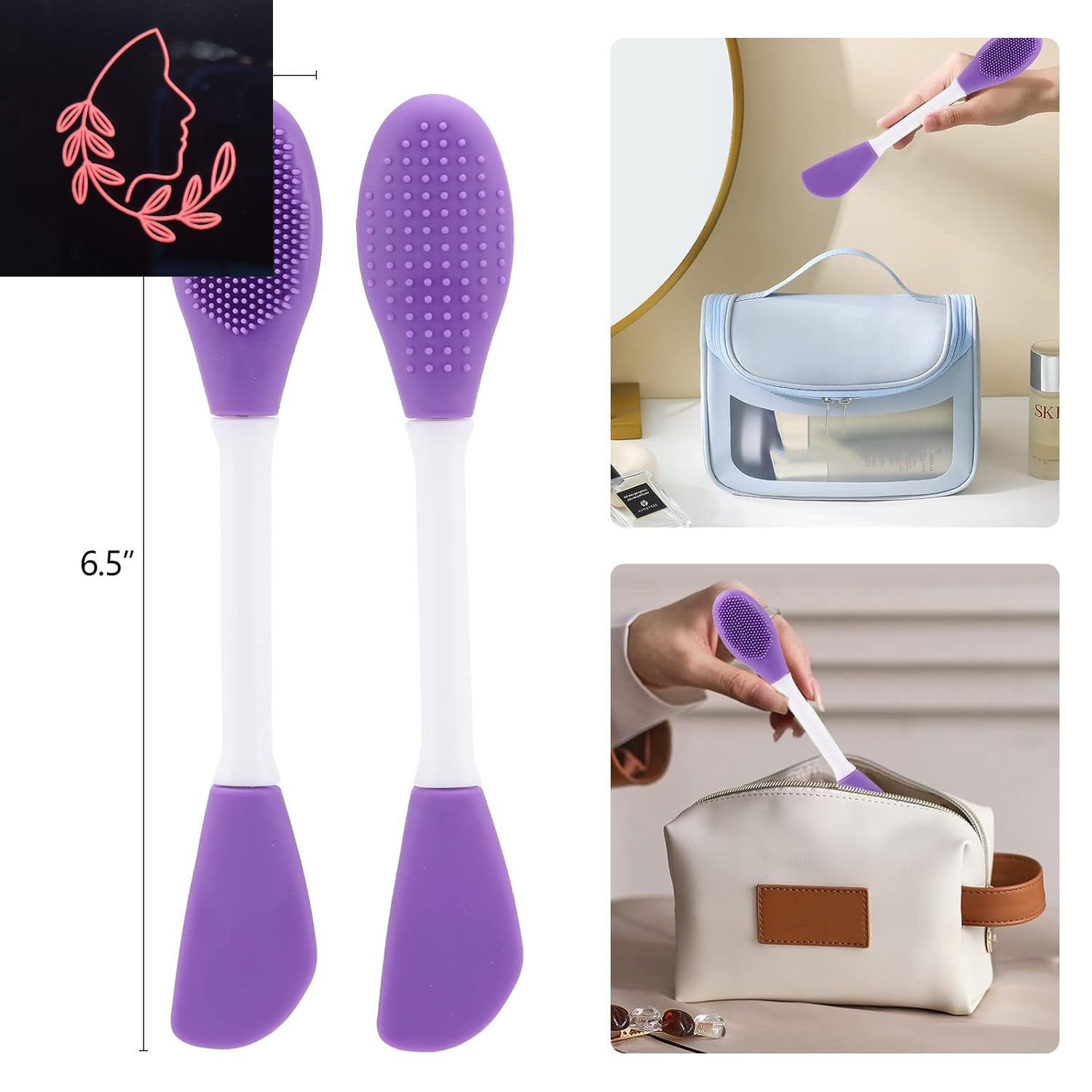 10-Pack Silicone Face Mask Applicators & Double-Sided Facial Scrubber Brush for Gentle Exfoliation and Deep Cleansing