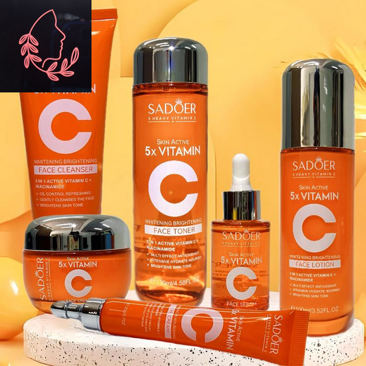 SADOER Vitamin C Skin Care Set with Cleanser, Toner, Face Serum, Face Cream, and Eye Cream, Face Lotion,Skin Care Products for Teenage Girls, Gentle Skin Cleaning & Care Travel Size Kit Daily
