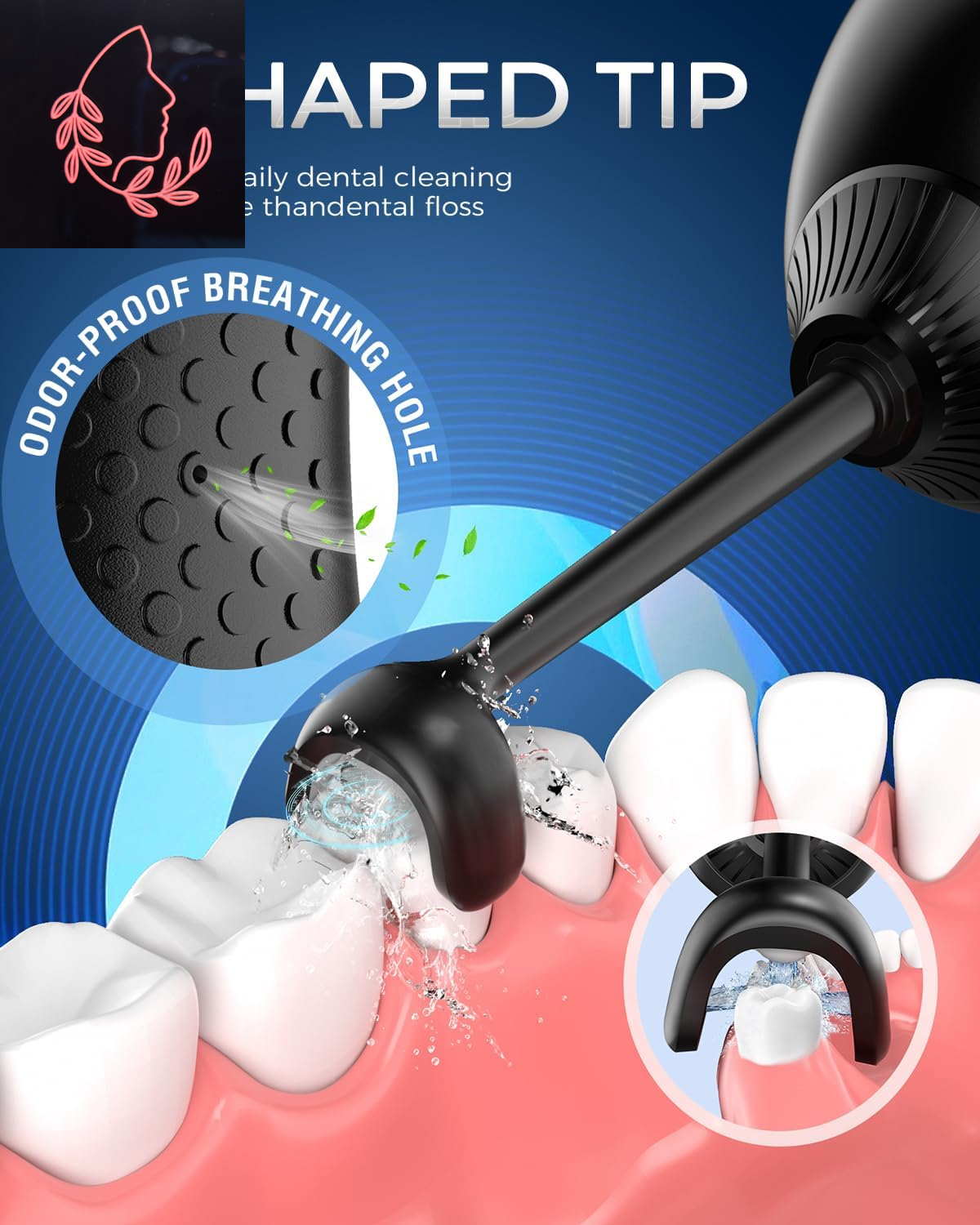 Ultimate Water Flosser with U-Shaped Tip - 8 Replacement Tips, 4 Modes, Rechargeable & Waterproof for Home & Travel, 350 ML Tank - Sleek Black Design