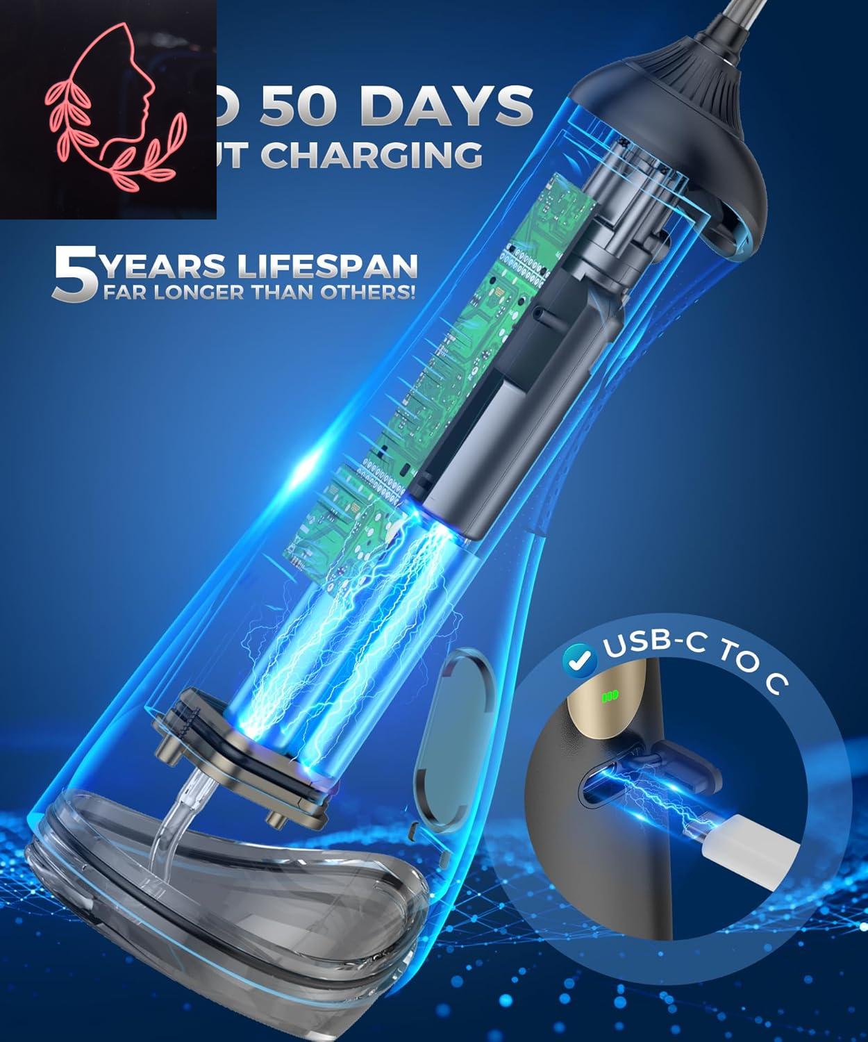 Ultimate Water Flosser with U-Shaped Tip - 8 Replacement Tips, 4 Modes, Rechargeable & Waterproof for Home & Travel, 350 ML Tank - Sleek Black Design