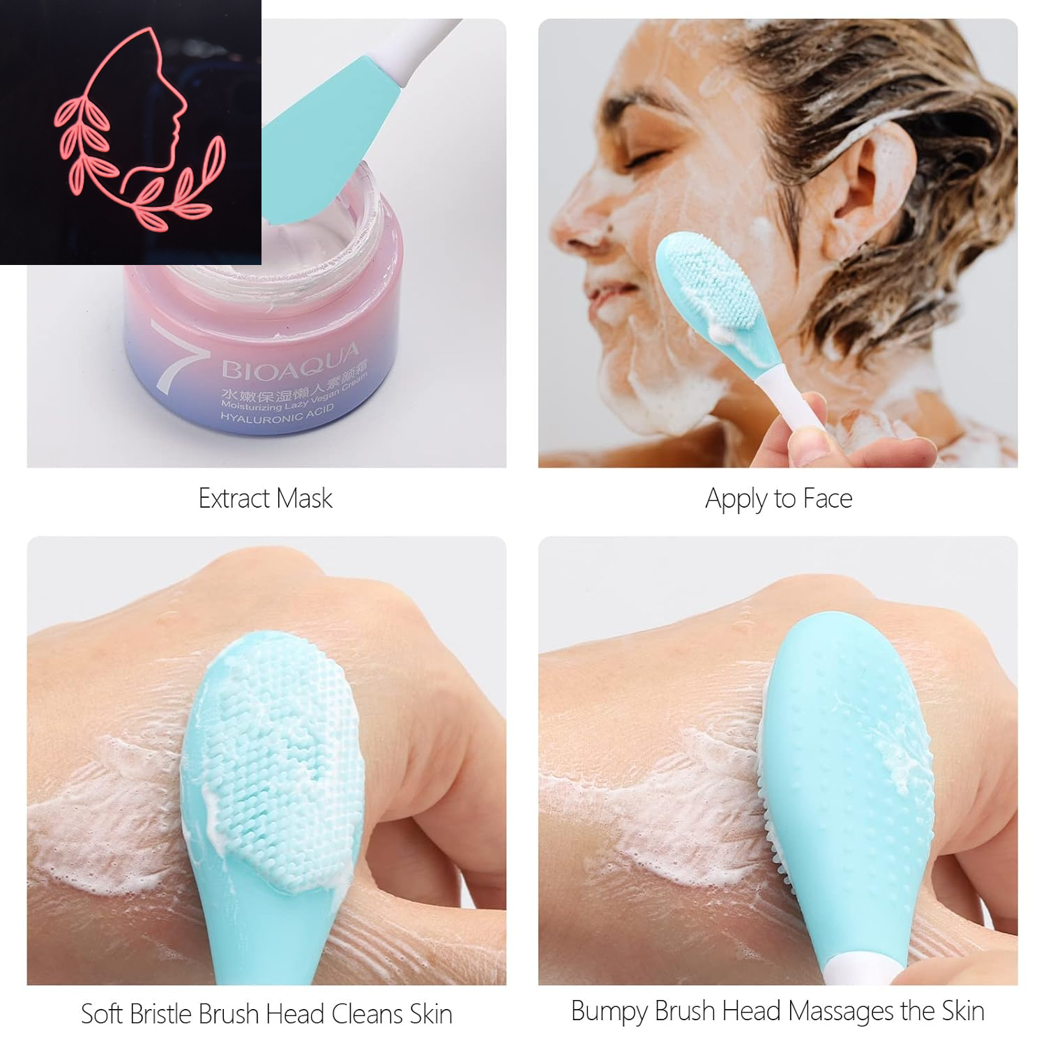 10-Pack Silicone Face Mask Applicators & Double-Sided Facial Scrubber Brush for Gentle Exfoliation and Deep Cleansing