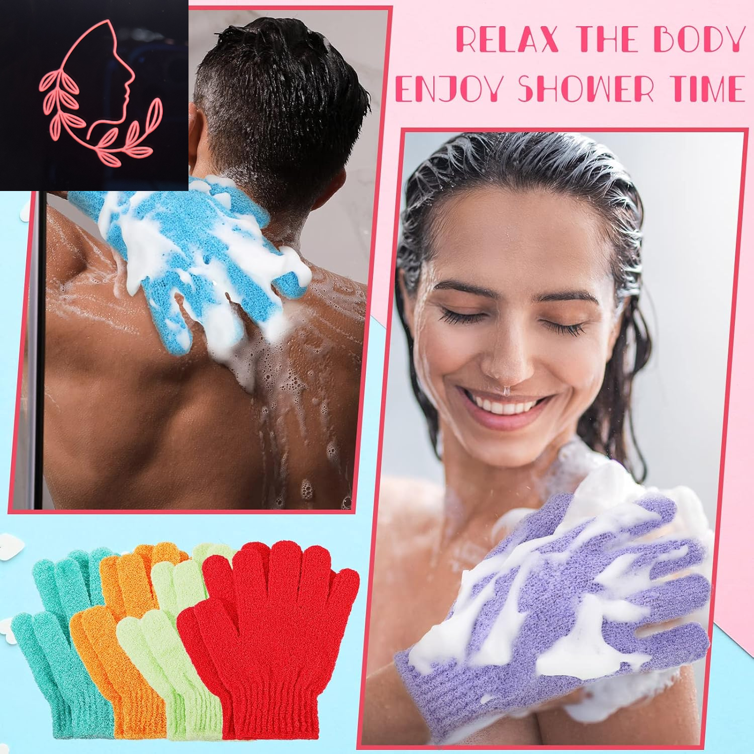 50 Pcs Exfoliating Gloves - Double Sided Bath Shower Scrubber for Deep Skin Cleanse & Spa Massage - 13 Vibrant Colors!