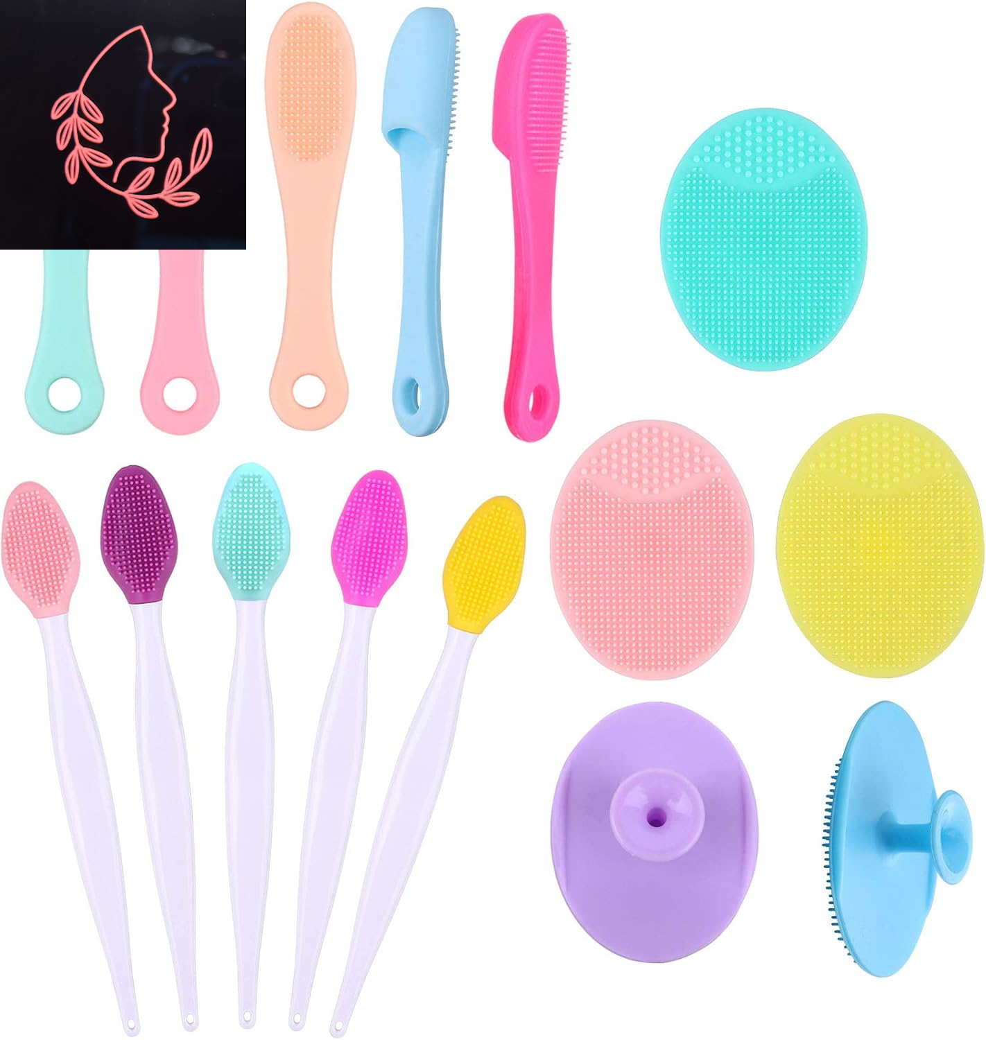15-Piece Silicone Facial Cleansing Brush Set - 5 Face Scrubbers, 5 Nose Blackhead Removers & 5 Double-Sided Lip Exfoliators for Radiant Skin