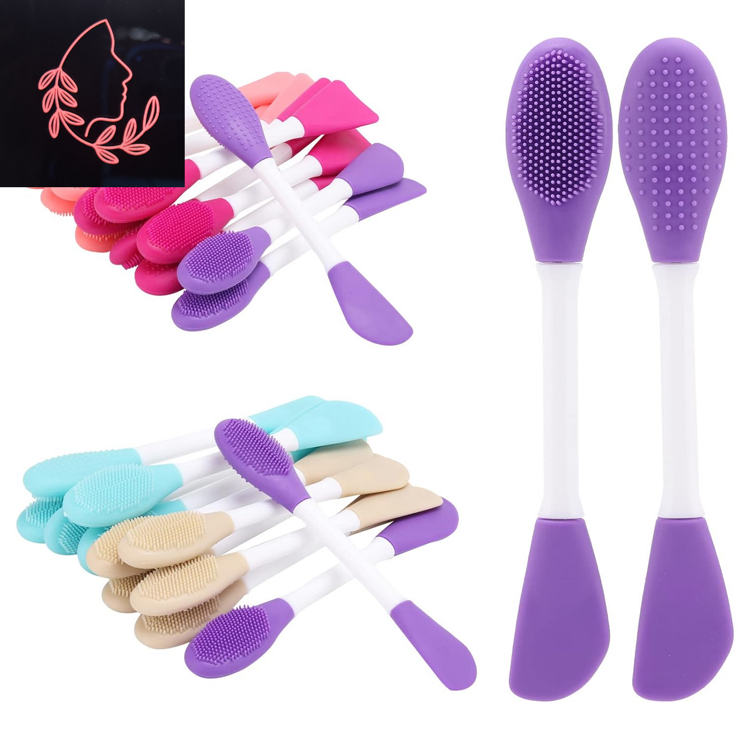10-Pack Silicone Face Mask Applicators & Double-Sided Facial Scrubber Brush for Gentle Exfoliation and Deep Cleansing
