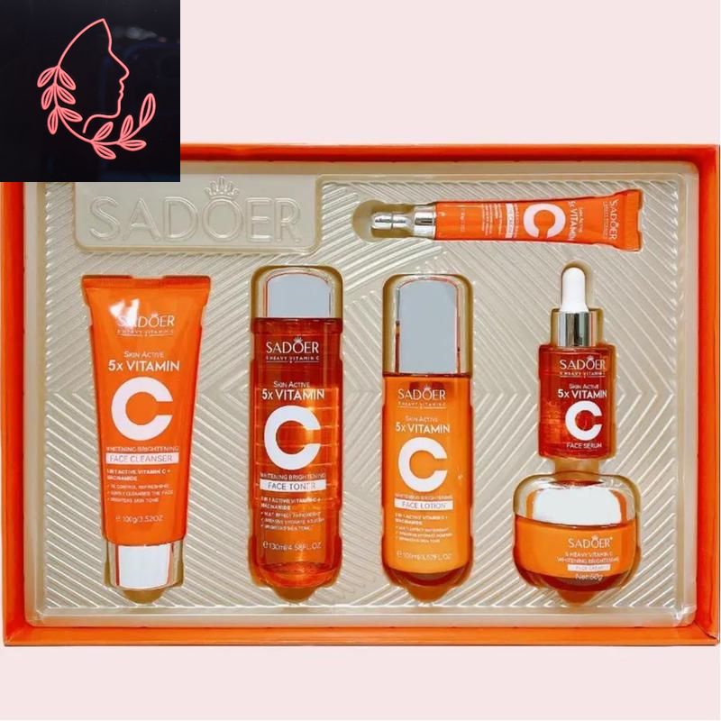 SADOER Vitamin C Skin Care Set with Cleanser, Toner, Face Serum, Face Cream, and Eye Cream, Face Lotion,Skin Care Products for Teenage Girls, Gentle Skin Cleaning & Care Travel Size Kit Daily