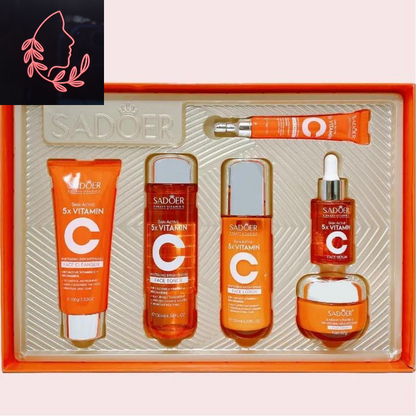 SADOER Vitamin C Skin Care Set with Cleanser, Toner, Face Serum, Face Cream, and Eye Cream, Face Lotion,Skin Care Products for Teenage Girls, Gentle Skin Cleaning & Care Travel Size Kit Daily