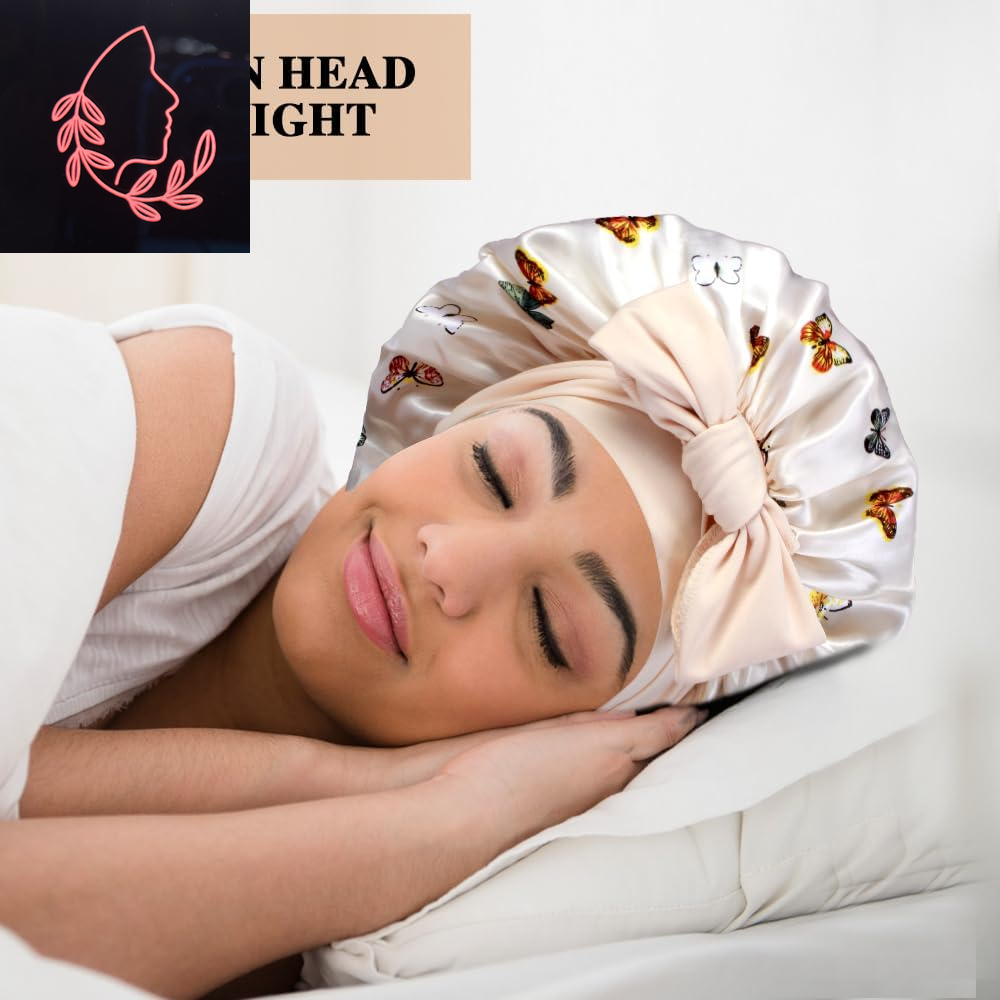 Luxurious 2-Pack Large Satin Bonnets with Scrunchies – Perfect Hair Protection for Braids and Curly Styles