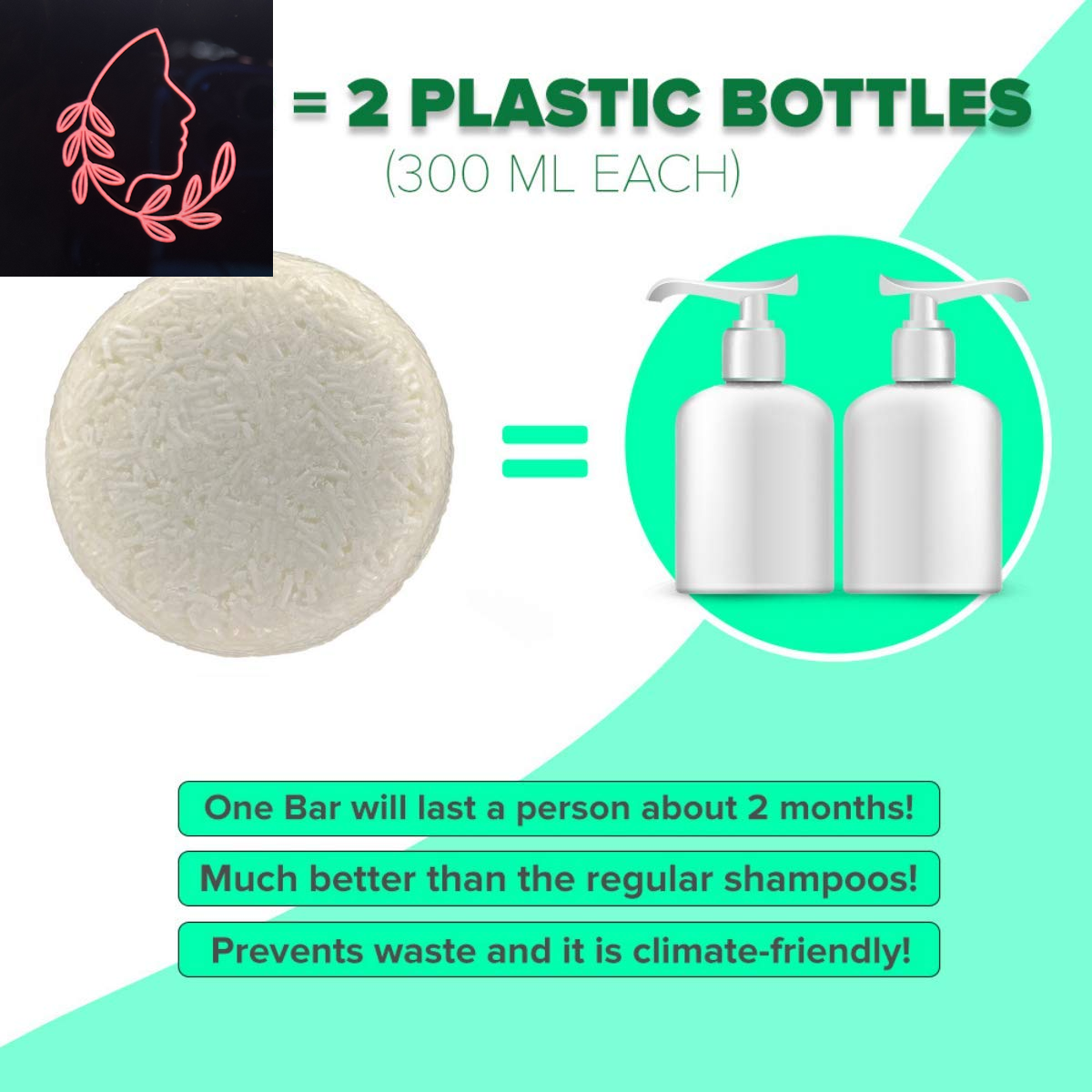 Solid Shampoo Bar and Conditioner Effect Hair Soap – 100% Organic Shampoo Bars for Hair with All Natural Plant Based Essential Oils and Zero Waste Biodegradable Packaging (Coconut)